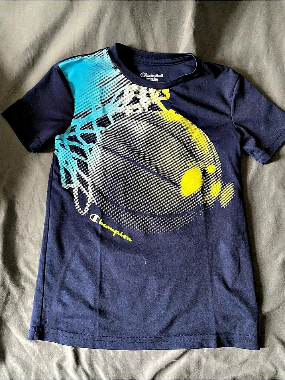 Champion Short Sleeve Graphic Tee in Blue & Yellow youth S
